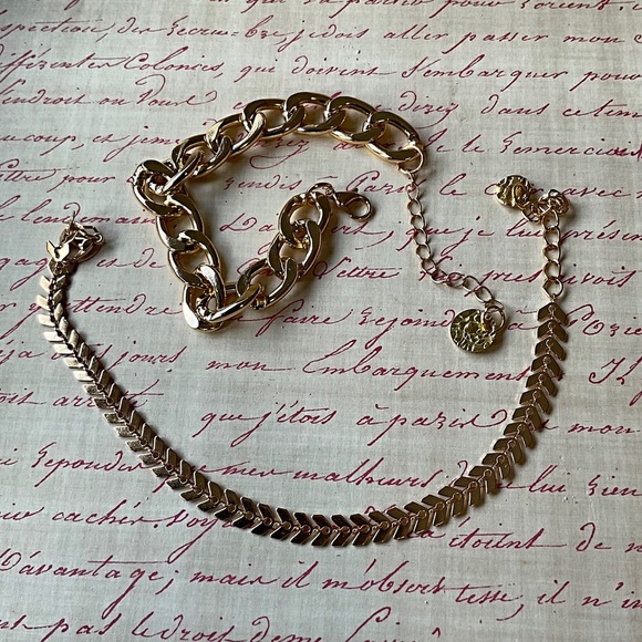 Two Gold Tone Bracelets. Stackable or Wear Alone. Paper Clip Bracelet. - Picture 2 of 5